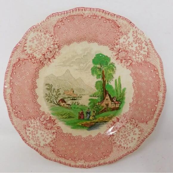 Royal Doulton "Chatham" Pattern 6.25" Handled Soup Under Plate Pink / Red